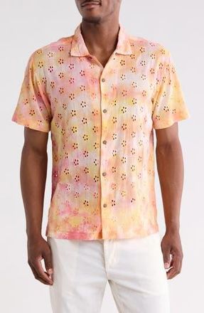 Raga Man Sunrise Floral Eyelet Short Sleeve Button-Up Shirt in Pink at Nordstrom Rack, Size Xx-Large