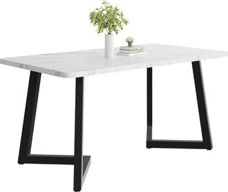 STILVORA Mesa De Comedor Rectangular En Mdf Con Motivo Marmoleado Y Patas De Metal - 117&times;68 Cm, Blanco Y Negro