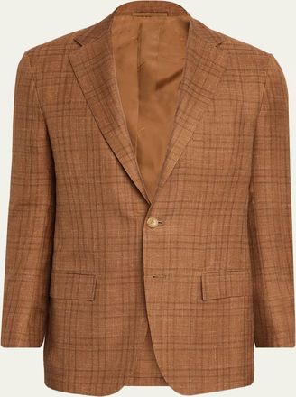 Kiton Mens Cashmere Linen Plaid Sport Coat