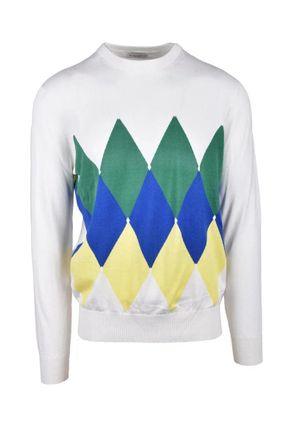 Ballantyne Cotton and Cashmere Sweater - White/Green