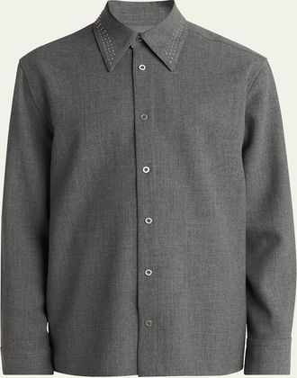 Jil Sander Mens Studded-Collar Wool Button-Down Shirt