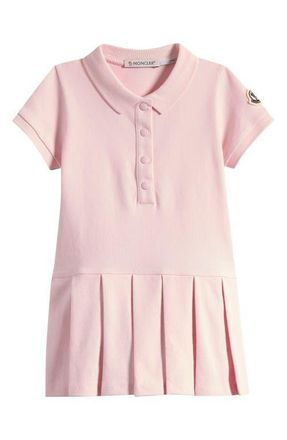 Moncler Kids Logo Patch Piqu&eacute; Polo Dress in Light Pink at Nordstrom, Size 12-18M