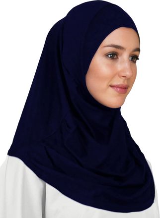 Lina & Lily Modal Jersey Muslim Amira Instant Hijab Scarf One Piece Ready-To-Wear (Navy Blue)