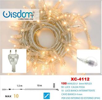 Trade Shop Trade Shop - Catena Luminosa 100 Luci Led Lucciole Caldo Fisso + Bianco Intermittente Xc-4112