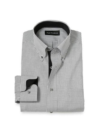 Paul Fredrick Slim Fit Non-iron Cotton Check Dress Shirt With Contrast Trim