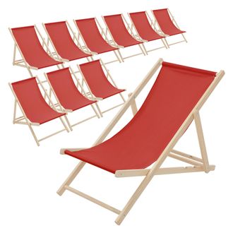 ECD Germany Juego De 10 Tumbonas Playa Madera De Pino Roja 3 Posiciones De Reclinaci&oacute;n Plegable Silla Tradicional De Sol Para Jard&iacute;n O Balc&oacute;n Impermeable Hasta 12