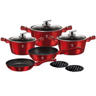 Berlinger Haus Berlinger Haus - Burgundy Bater&iacute;a Cocina Inducci&oacute;n 10 Piezas, Antiadherente M&aacute;rmol Sin Pfoa, Aluminio, Cazuelas Sartenes Rojo