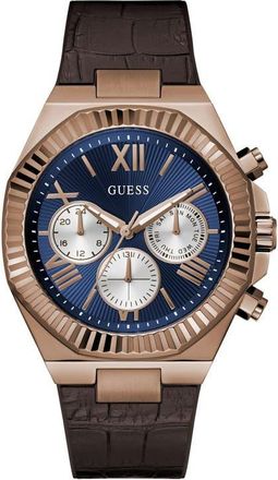 Guess Coffee Chronograph Leather & Silicone Strap Watch, 44mm in Brown at Nordstrom