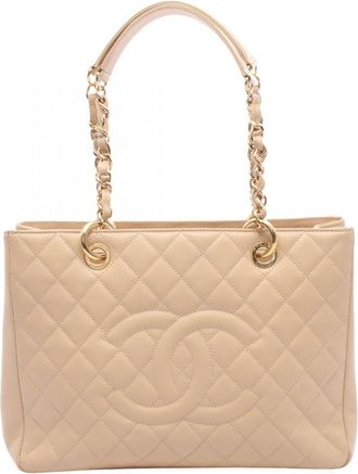 Chanel Beige Grained Calfskin Handbag Tote Bag (Pre-Owned)