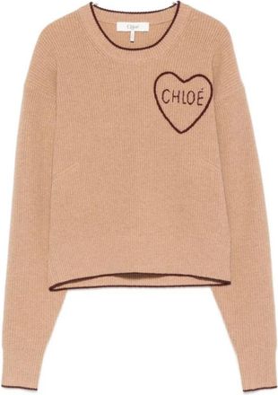 Chlo&eacute; Chlo&egrave; Truien - Dames - Ronde hals truien - Bruin - S - Nylon - Truien & Vesten
