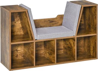 Carter's Bookcase Shelf Storage Seat with Cushion Sideboard Kids Children Reading Bedroom Living Room Organizer Rustic Brown Unit Adults Six Cubes Organiser