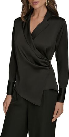 DKNY Wrap Charmeuse Shirt in Black at Nordstrom, Size Large