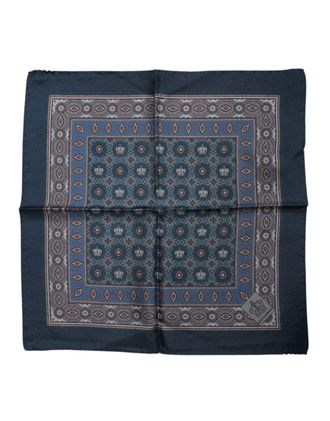 Dolce & Gabbana Blauwe Gedrukte Zijde Vierkante Mannen Foulard Sjaal