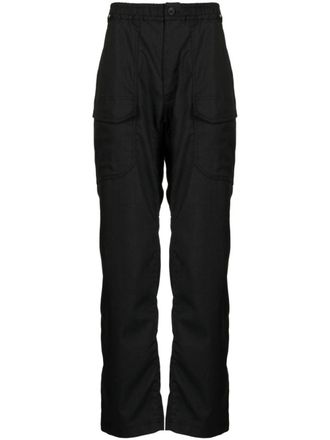 White Mountaineering elasticated waist straight-leg trousers - men - Polyester/Ramie - 1 - Black