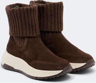 Hogan H669 knitted suede ankle boots