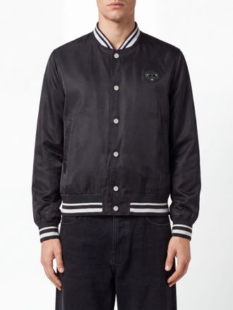 Philipp Plein Bomber Varsity in nylon con stampa monogram e logo a contrasto