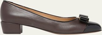 Ferragamo Vara Bicolor Leather Bow Low Pumps