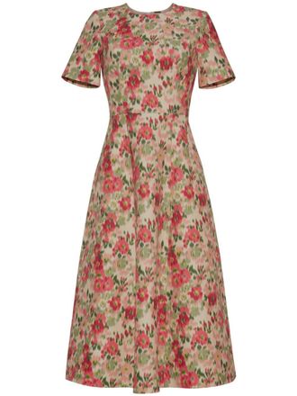 Adam Lippes Eloise floral-print flared dress - women - Silk/Wool - 10 - Neutrals