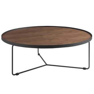 Angel Cerd&aacute; Round Walnut-Veneer Coffee Table with Black Steel in Brown
