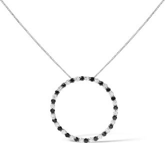 House of Brilliance 925 Sterling Silver 2.0 Cttw Alternating Black and White Diamond Open Hoop Circle Pendant Necklace
