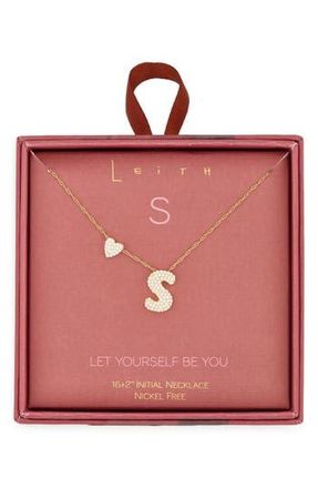 Leith Cubic Zirconia Heart & Bubble Initial Pendant Necklace in S- Clear- Gold at Nordstrom Rack