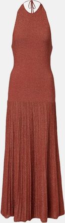 Faithfull The Brand Pliss&eacute; halterneck cotton-blend maxi dress