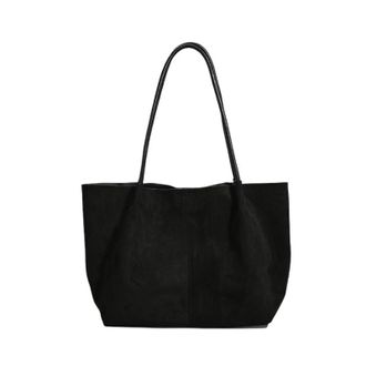 Generic Compatible For Fall Winter Suede Leather Tote Bag Simple Handbag Large Capacity Casual Single Shoulder(Black B)