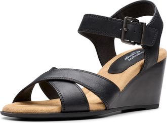 Clarks Womens Emmalae Iris Heeled Sandal, Black Leather, 4.5 UK Wide
