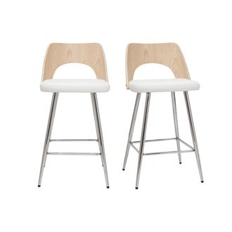 Miliboo Miliboo - Set De 2 Taburetes De Cocina De Dise&ntilde;o Madera Y Blanco 66,5 Cm Falcom
