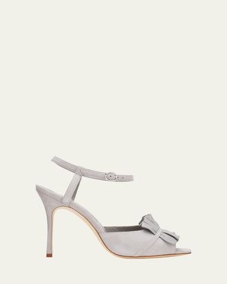 Manolo Blahnik Khedni Ruffle Peep-Toe Suede Sandals
