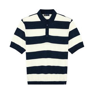 Paul & Shark Striped wool silk polo shirt, Man, Whisper White-blue Nights, Size: XXL