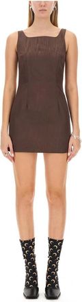 Marine Serre Regenerated Moire Mini Jurk - Dames - Korte kleedjes - Bruin - S - Polyester - Kleedjes