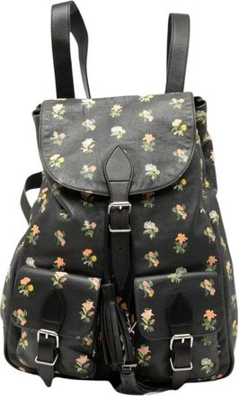 Saint Laurent Pre-owned Floral Printed Leather Backpack - Dames - Vintage Rugzakken - Zwart - ONE Size - Leer - Vintage