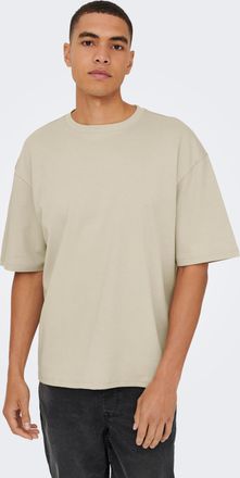 Only & Sons Rundhalsshirt ONLY & SONS ONSCASPIAN AUT SS TEE, Herren, Gr. XXL, beige (silber lining), Jersey, Obermaterial: 61% Baumwolle, 22% Elastomultiester, 17