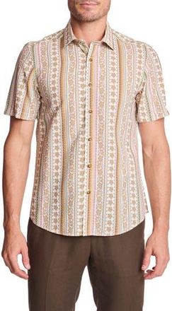 Paisley & Gray Sawyer Short Sleeve Linen Blend Button-Up Shirt in Pink Brown Floral Seersucker at Nordstrom Rack, Size Xxx-Large