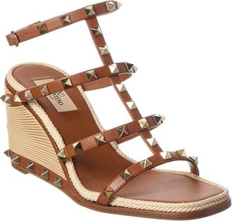 Valentino Rockstud Caged 90 Leather Ankle Strap Wedge Sandal