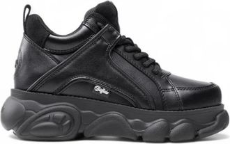 Buffalo Leren Veterschoenen met Rubberen Zool - Dames - Sneakers - Zwart - 39 EU - Schoenen