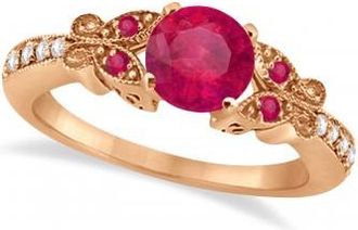 Allurez Butterfly Genuine Ruby & Diamond Engagement Ring 14K Rose Gold 1.26ct