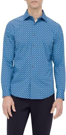 Bugatchi Jimmy OoohCotton Geo Print Button-Up Shirt in Teal at Nordstrom, Size Xxx-Large