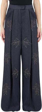Liu Jo Palazzo broek met juweelborduurwerk - Dames - Wijde Broeken - Grijs - S - Polyester - Broeken