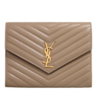 Saint Laurent Pochettes - Cassandre Logo Plaque Flap Pouch - beige - Pochettes for ladies