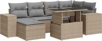 vidaXL Vidaxl - Set Sof&aacute;s De Jard&iacute;n 7 Piezas Y Cojines Rat&aacute;n Sint&eacute;tico Beige