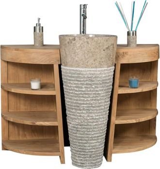 Wanda Collection Mueble para cuarto de ba&ntilde;o de teca 120 cm + lavabo gris