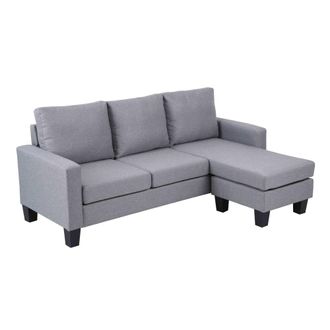 Oviala Sof&aacute; esquinero de tela gris con chaise longue de 3 plazas L 192 cm