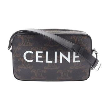Celine Pre-owned Cross Body Bags, male, Brown, Size: ONE SIZE Pre-owned Triomphe PVC Coated Canvas Leather Shoulder Bag
