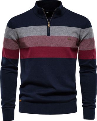 Generic Mens Quarter Zip Jumpers | Knit Long Sleeve Jumper | Men Striped Sweater | Turtleneck Knitted Pullover Sweaters | Casual Work Golf Jumpers | Slim Fit 
