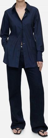 Closed Cotton Elongated Shirt In Space Blue