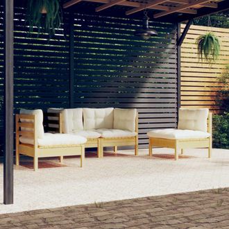 vidaXL Muebles De Jard&iacute;n 4 Pzas Y Cojines Madera Maciza De Pino Crema Vidaxl