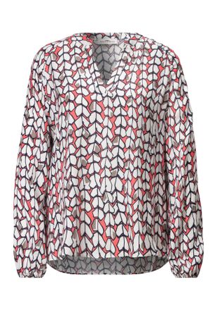 Fynch-Hatton Schlupfbluse FYNCH-HATTON, Damen, Gr. 36, rot (coral), Obermaterial: 100% Viskose, gemustert, regular fit normal, tiefer V-Ausschnitt, Puff&auml;rmel elast