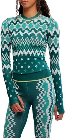 Free People Myoko Jacquard Layer T-Shirt in Evergreen Isle Knit at Nordstrom, Size X-Small